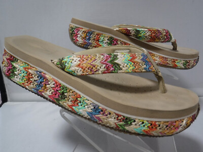 PFR VTG Volatile Natural Beige Rainbow Low Platform Thong Chunky Flip Flop Sz 10