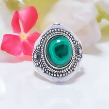 Natural Malachite Gemstone 925 Sterling Silver Ring Oxidize Jewelry Gift For Mom