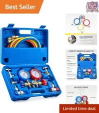 Durable 3-Way AC Gauge Set with Color-Coded Hoses for Easy Refrigerant Charging