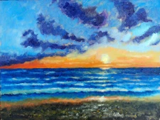 Seascape Sunset Baltic Sea Original Oil Painting Cardboard 16x12 Painted YSArt