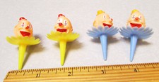 Vintage 1960s plastic hand painted clown head cake topper set of 4, two diff