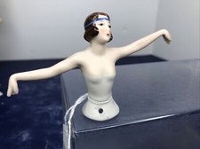 2 3/8” Antique German Bisque Half 1/2 Doll W/ Arms Extended Brunette  #CC