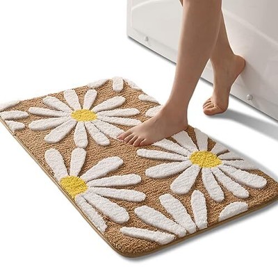 Brown Bathroom Rugs Cute Daisy Bath 2' x 1'4'' (Rectangular) Brown and White