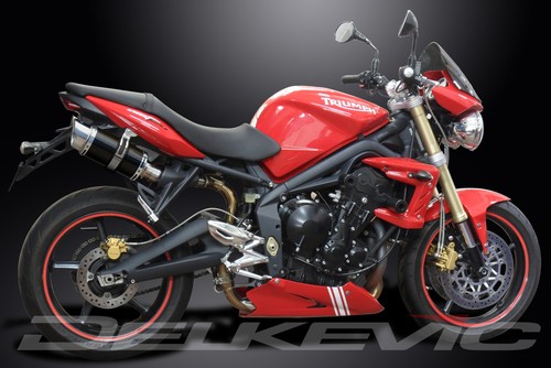 TRIUMPH STREET TRIPLE 675 07-12 200mm ROUND CARBON SILENCER EXHAUST KIT - Picture 4 of 5