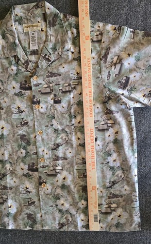 US Army Hawaiian Camp Shirt Kamp Eagle Crest Mens XL Helicopters Tanks Soldiers - Picture 5 of 10