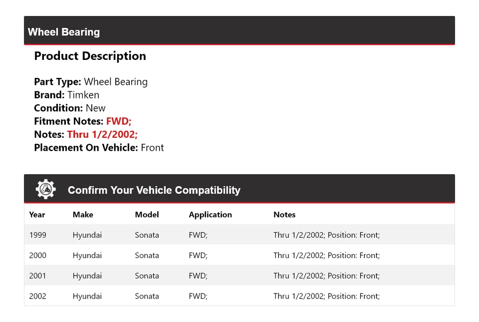 Cojinete de rueda delantero Timken 2000 2001 para Hyundai Sonata 1999-2002 tracción delantera Foto 2 de 4