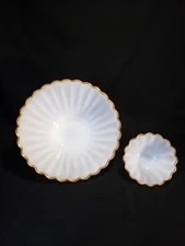 Chip & Dip Set Vintage Milk Glass Scallop Gold Rim
