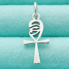 Ancient Egyptian Ankh Cross Pendant In 925 Sterling Silver Horus Eye Charm VTG