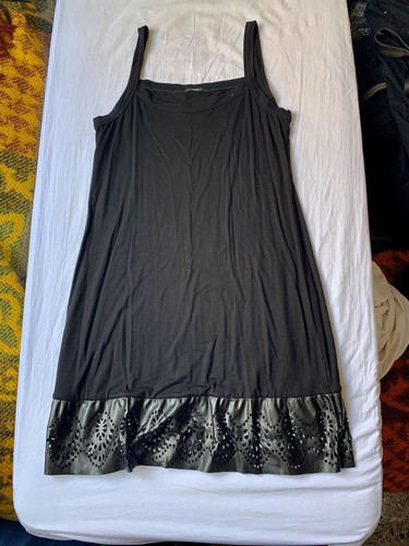 Vestito / Sottoveste Tezenis Aderente NUOVO Tg L NERO Con Orlo Fantasia |  eBay