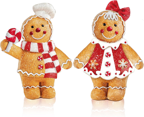 2 Pcs Christmas Gingerbread Decorations Xmas Resin Table Decor Home Kitchen Gift - Picture 7 of 7