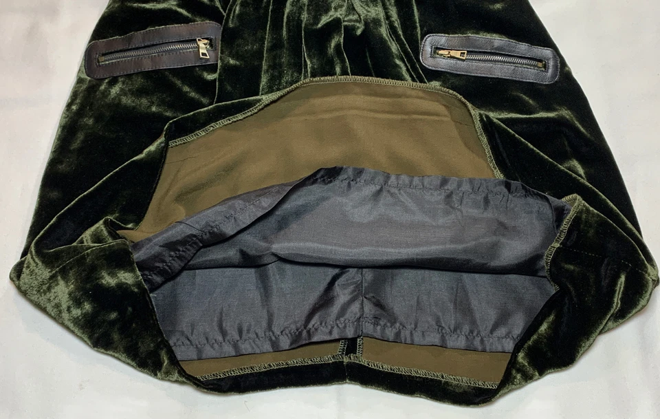 Vestido CYNTHIA STEFFE TALLA 6 Terciopelo Verde con Borde de Cuero Hecho en EE. UU. Foto 4 de 4