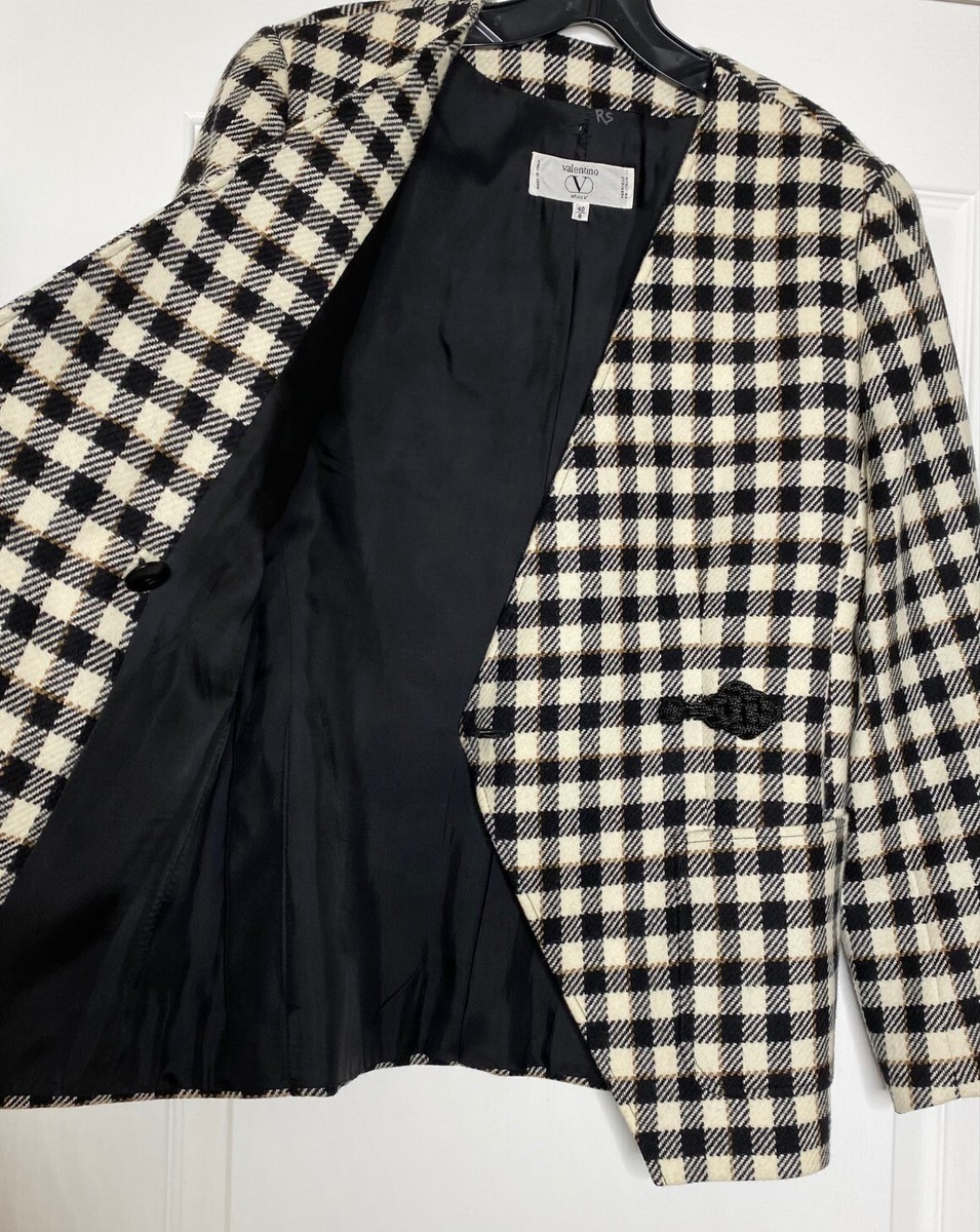 ☆Valentino☆セール!ウール ブロケード チェック ジャケット VALENTINO Miss V Plaid Gingham Check Brocade Rope Wool