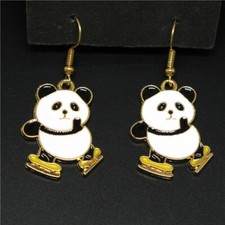 New Fashion Lady White Enamel Cute Skate Panda Girl Women Stand Earrings