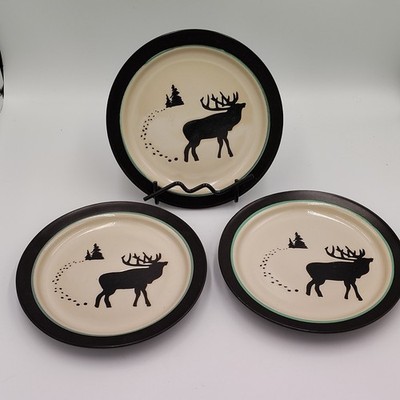 Bass Pro Shops Set of 3 Round Ceramic salad Plates Animal Print Elk 