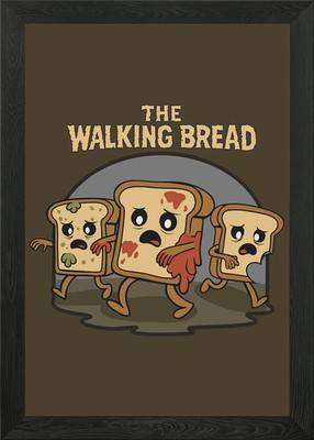 The Walking Bread Cartoon Illustrat Framed Wall Art Poster Canvas Print Picture