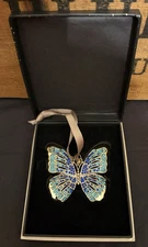 L'OBJET 24kt Gold Plated with Green & Blue Swarovski Crystals Butterfly Ornament