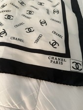 CHANEL Paris CC Logo Print Black & White Sati...