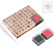 61 PCS Small Letter Stamps and Ink Pad for Crafting, Clay Alphabet Wooden Rub...