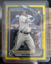 MIKE BOEVE 2024 Bowman Chrome Prospect YELLOW REFRACTOR #/75 BREWERS Prospect