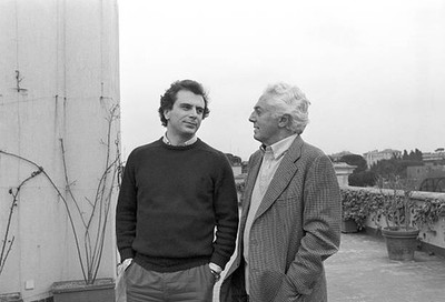 Dino Risi and his son Marco on the terrace at home 1983 Historic Old Photo 2