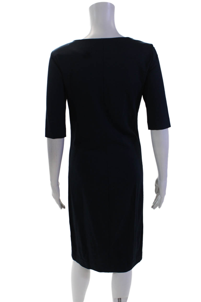 Diane Von Furstenberg Women's Short Sleeves Fitted Mini Dress Navy Blue Size M