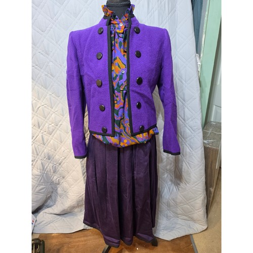 Yves Saint Laurent Rive Gauche, Saint Laurent Rive Gauche Vintage Set 3pz Giacca Lana Viola Blusa Gonna 36