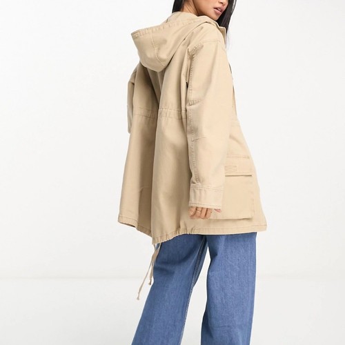 Asos Design Oversized Washed Hooded Parka with Cargo Pockets in Sand Women’s 4 - Picture 4 of 14