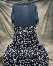 Navy Blue Maxi Length Dress Floral Bottom Shein Curve Size 3XL / 2XL Fit New WOT