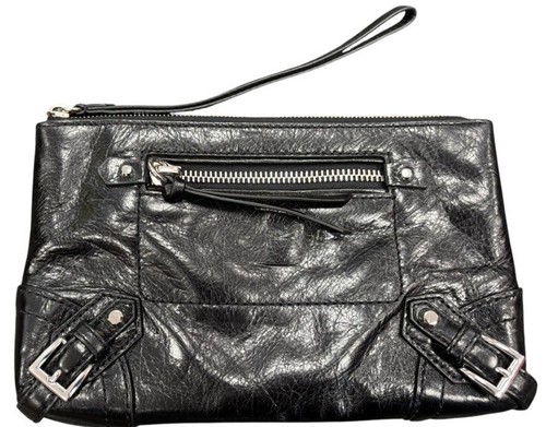 Michael Kors Bag Fallon Zip Clutch Wrist Strap Black Small Purse Leather