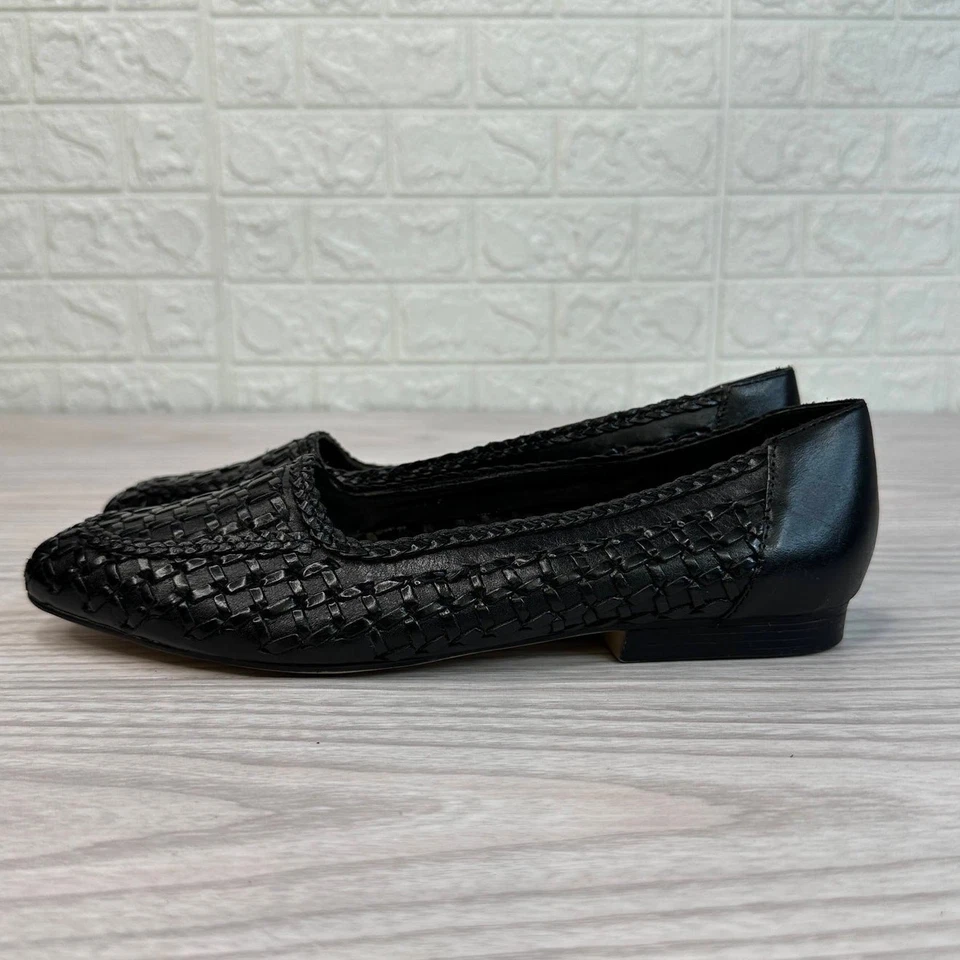 Zapato de vestir sin cordones de cuero tejido negro de colección Gloria Vanderbilt Ballet Flats EE. UU. 6,5 Foto 3 de 4