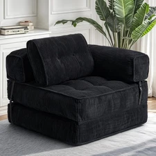 Convertible Folding Sofa Bed, L- Shaped Sleeper Chair Bed with Armrest and Pi...