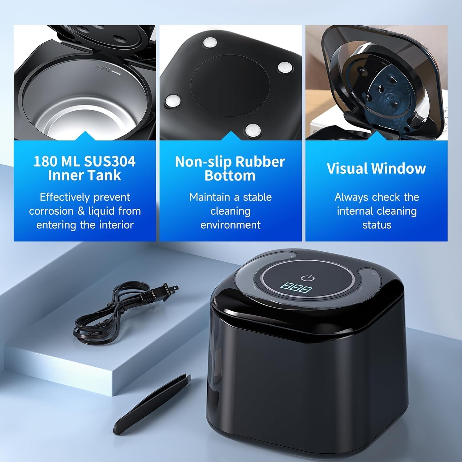 Ultrasonic Retainer Cleaner Machine 48kHz Dental Jewelry Cleaning Pod