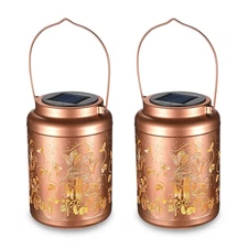 LAGarden Mushroom Solar Lantern Outdoor Hanging Metal Decor Light Patio 2 Pack