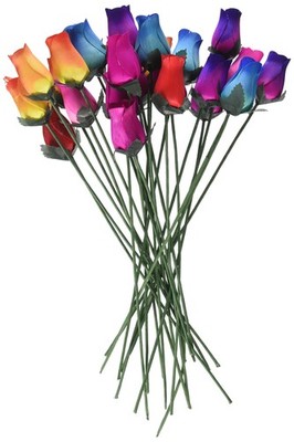 Wooden Roses 2 Dozen 24 Mixed Color Bouquet of Buds Artificial Flowers NEW