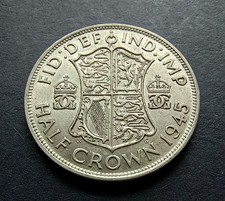 1945 Half Crown - 50% Silver - King George VI - British Coin