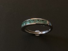 Pretty Sterling and Channel Set Zambian Emeralds Ring (L)