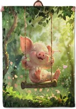 Cute Pig Blanket, Animal Pig Themed Flannel Blanket Gifts for Women, Soft War...