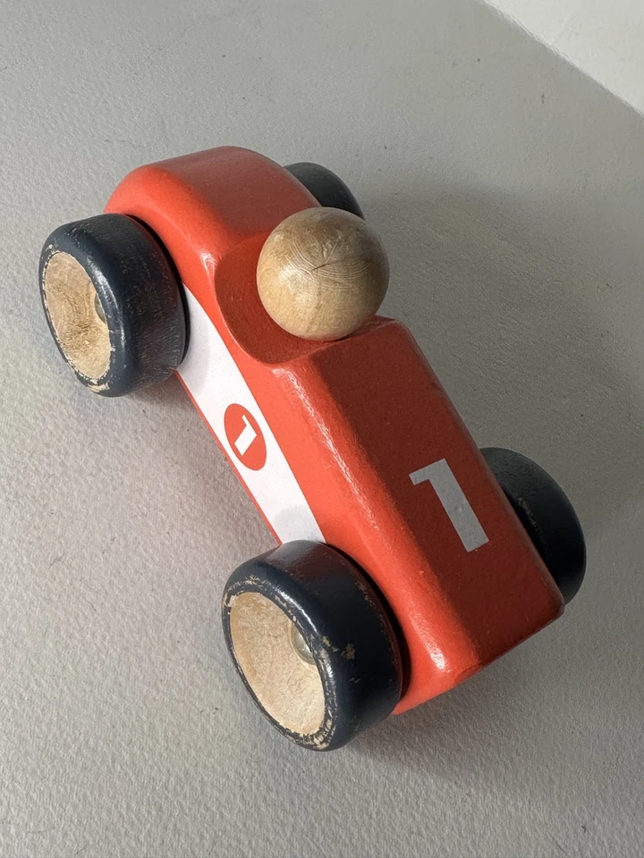 Vintage Early Learning Centre ELC legno classico veicolo giocattolo educativo AUTO DA CORSA - Immagine 3 di 4