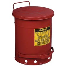 Justrite 09300 Oily Waste Can, 10 Gallon Capacity, Galvanized Steel, Red, Foot