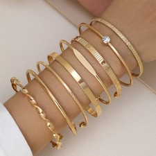 8x Trendy Multilayer Open Bangle Gold Creative Geometric Zinc Alloy Jewelry Set