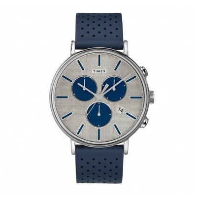 TIMEX Herren Uhr Fairfield Multifunktion Lederarmband Blau 42 MM Quarz 5 ATM