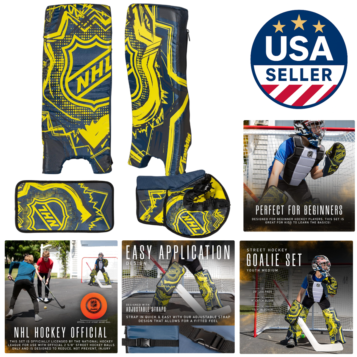 Adjustable Kids Street Hockey Goalie Pads Set Youth NHL Gear