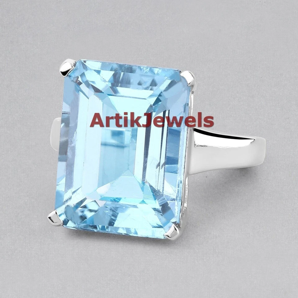 Natürlicher Blauer Topas Edelstein Mit 925 Sterlingsilber Ring Für Damen #3983 - Bild 3 von 4