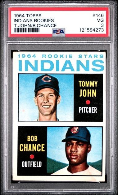 1964 Topps Indians Rookie Stars Tommy John Bob Chance RC #146 VG PSA 3