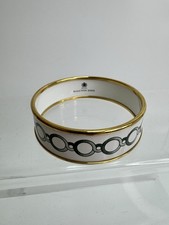 Halcyon Days Cream and Gold Enamel Bangle with green chain link pattern HAI