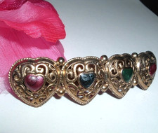 VINTAGE PUFFY GOLDEN ENAMEL HEARTS HAIR BARRETTE