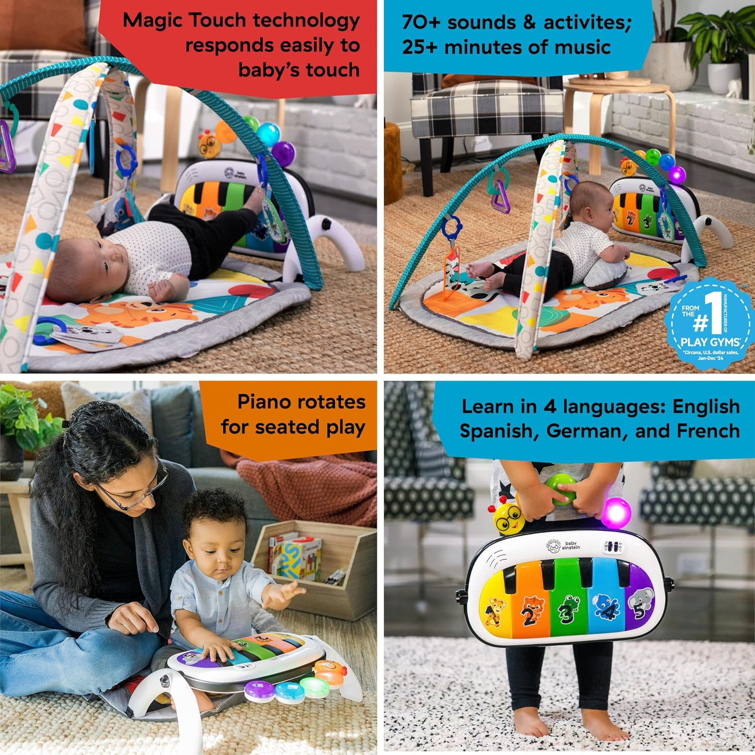 4-In-1 Kickin' Tunes Music and Language Play Gym and Piano Tummy Time Activity M