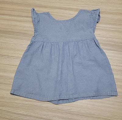 Carters Kid Girls Blue Chambray Flutter Sleeve Cutout Back Babydoll Top Size 8