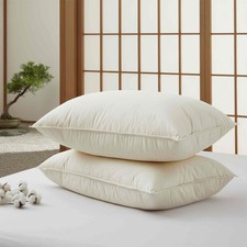 2PCS 50 Goose Down Fill Bed Pillow, 100 Organic Cotton Shell 300TC, Japan Made