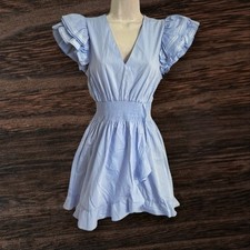 New Sandro Paris Blue Romantic Cottagecore Camia Ruffle Dress Sz 1/S Mini 395